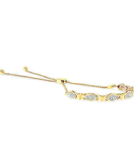 .925 Sterling Silver Diamond Accent Alternating Marquise Shape and Heart Links Bolo Bracelet (I-J Color, I3 Clarity) - Adjustable 6" to 9"