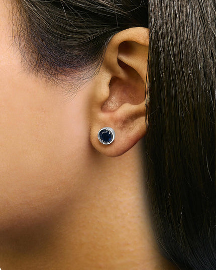 .925 Sterling Silver 6MM Bezel Set Created Gemstone Solitaire Stud Earrings