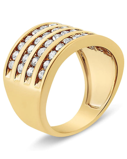 10K Yellow Gold Plated .925 Sterling Silver 1 1/2 Cttw Diamond 4 Row Channel Band Ring (Champagne Color, I2-I3 Clarity)