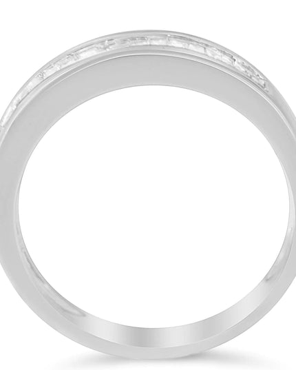 .925 Sterling Silver 1/3 Cttw Baguette Cut Diamond Channel Set Stackable Wedding Ring (H-I Color, I1-I2 Clarity)