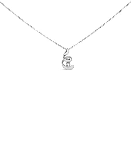 10K White Gold 1/10 Cttw Diamond Solitaire Spiral 18" Pendant Necklace (I-J Color, I2-I3 Clarity)