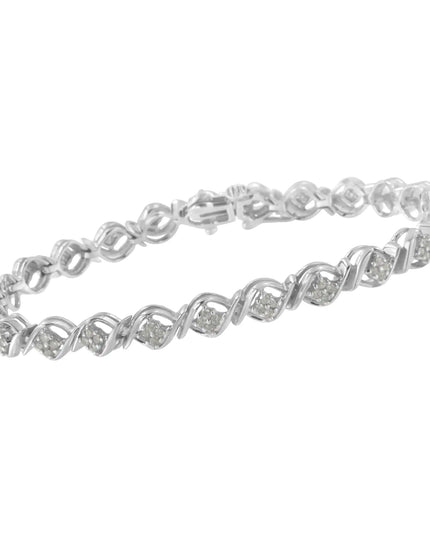 Sterling Silver Diamond Cluster Link Bracelet (1 cttw, I-J Color, I2-I3 Clarity)