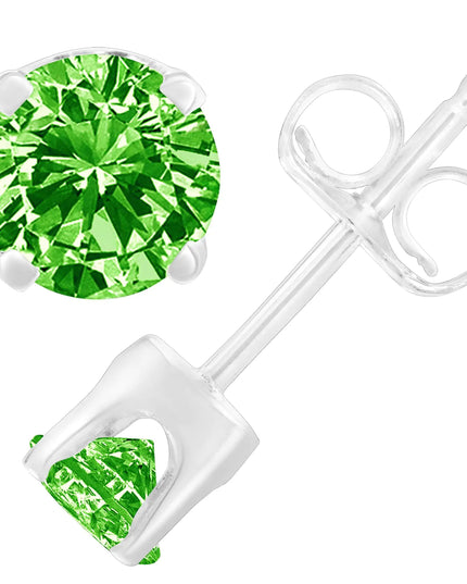 .925 Sterling Silver 1/5 Cttw Round Brilliant-Cut Green Diamond Classic 4-Prong Stud Earrings (Fancy Color-Enhanced, I2-I3 Clarity)