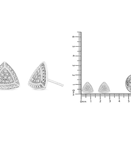 .925 Sterling Silver Diamond-Accented Trillion Shaped 4-Stone Halo-Style Stud Earrings (H-I Color, I2-I3 Clarity)