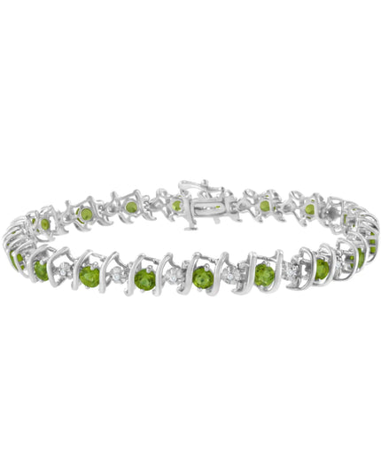 .925 Sterling Silver Lab-Grown Birthstone and 1/6 Cttw Round Diamond Tennis Bracelet (H-I Color, I1-I2 Clarity)
