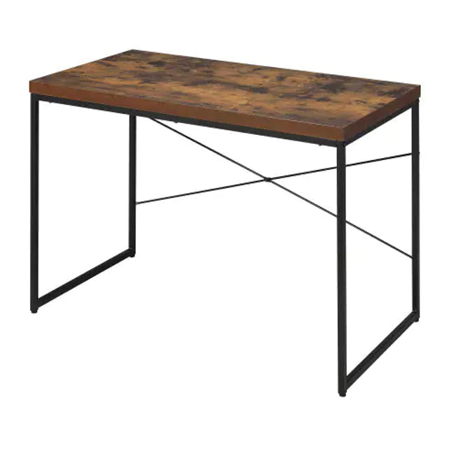 Weathered Oak Writing Desk, Black Metal Base