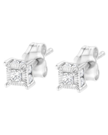 .925 Sterling Silver 1/4 Cttw Miracle Set Princess-Cut Diamond Solitaire Stud Earrings with Hidden Halo (I-J Color, SI2-I1 Clarity)