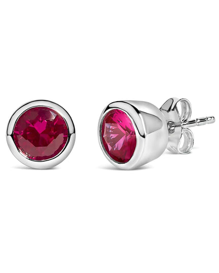 .925 Sterling Silver 6MM Bezel Set Created Gemstone Solitaire Stud Earrings