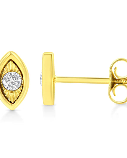10K Yellow Gold Plated .925 Sterling Silver 1/10 Cttw Miracle-Set Diamond Stud Earrings - Choice of Shapes