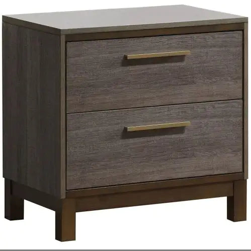 Antique Gray Contemporary Nightstand – Brass Pulls & Metal Glides, Two-Tone Design
