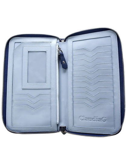 Lotus Leather Wallet-Sapphire/Charcoal