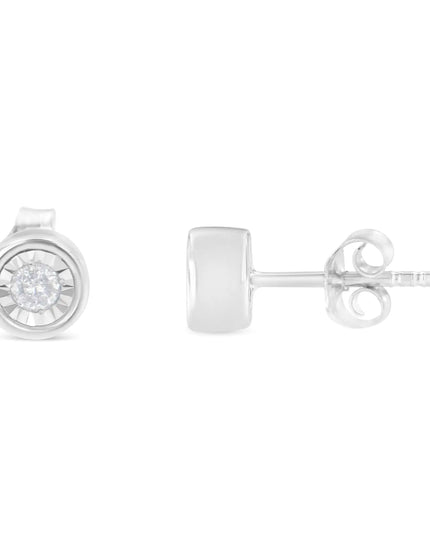 .925 Sterling Silver 1/5 Cttw Round Brilliant-Cut Near Colorless Diamond Miracle-Set Bezel Barrel Style Stud Earrings (I-J Color, I2-I3 Clarity)