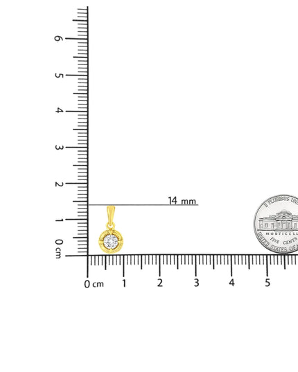 14K Yellow Gold Plated .925 Sterling Silver Brilliant Round Cut Diamond Solitaire Milgrain 18" Pendant Necklace