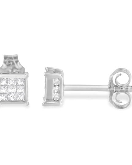 Sterling Silver Princess Cut Diamond Square Stud Earrings (.3 cttw, H-I Color, I1-I2 Clarity)