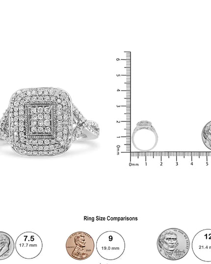 .925 Sterling Silver 1/2 Cttw Round-Cut Diamond Cluster Cushion Ring (I-J , I1-I2)