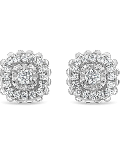 .925 Sterling Silver 1/2 Cttw Round-Cut Diamond Halo Cluster Stud Earring (I-J Color, I2-I3 Clarity)