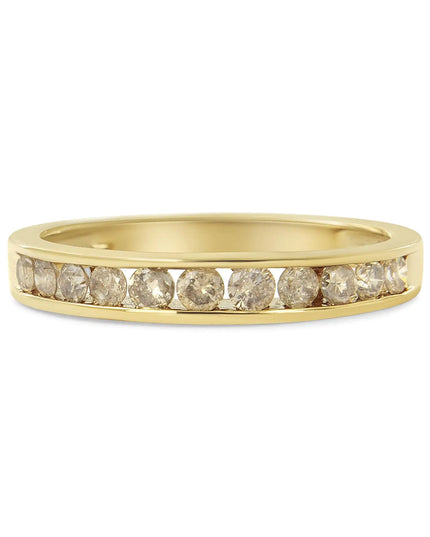 14K Yellow Gold Plated .925 Sterling Silver 1/2 Cttw Channel Set Round Champagne Diamond 11 Stone Band Ring (K-L Color, I1-I2 Clarity)