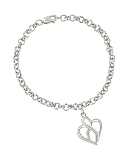 .925 Sterling Silver Open Heart with Center Vertical Infinity Chain Charm Bracelet - Size 7"