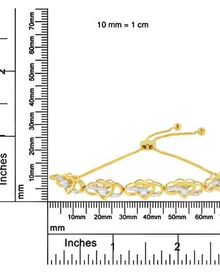 14K Yellow Gold Plated .925 Sterling Silver 1/10 Cttw Diamond Infinity Heart Shaped 4”-10” Adjustable Bolo Bracelet (H-I Color, I2-I3 Clarity)