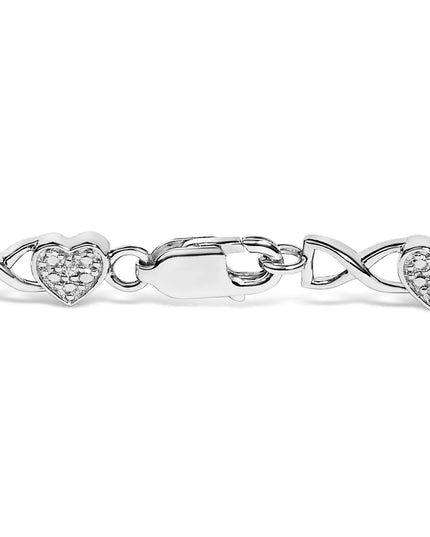 .925 Sterling Silver Diamond Accent Heart Link Bracelet (I-J Color, I3 Clarity) - 7.25"
