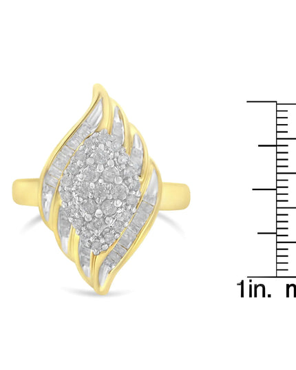 10K Yellow Gold Plated .925 Sterling Silver Diamond Cocktail Ring (3/4 Cttw, I-J Color, I2-I3 Clarity)
