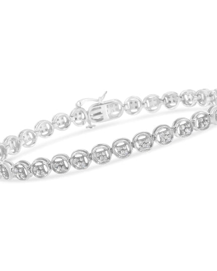 .925 Sterling Silver 1/4 Cttw Diamond 7" Open Circle Wheel Link Tennis Bracelet (I-J Color, I2-I3 Clarity)
