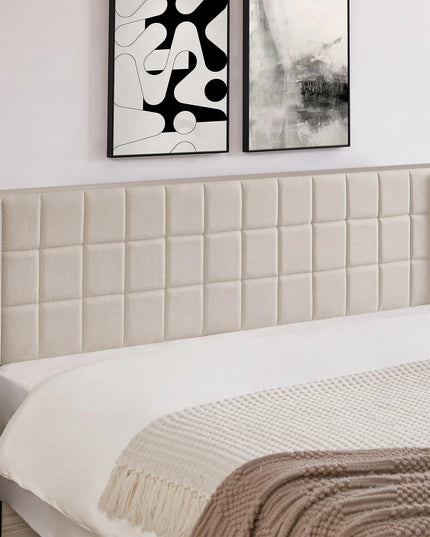 VECELO King Size Tufted Upholstered Headboard – Beige Linen with Nailhead Trim, Double Wingback Design, 6 Height Settings (40"–49.8")