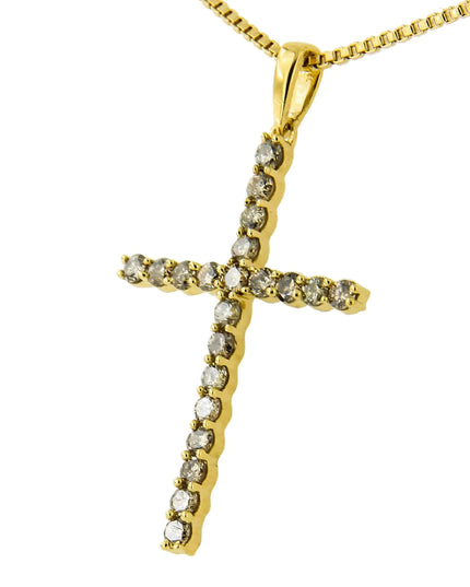 14K Yellow Gold Plated .925 Sterling Silver 1/2 Cttw Champagne Diamond Cross Pendant Necklace (K-L Color, I1-I2 Clarity) - 18"