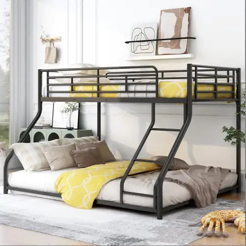 Black Metal Bunk Bed, Twin XL Over Queen