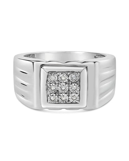 .925 Sterling Silver Diamond Accent Miracle-Set 9 Stone Ridged Band Gentlemen's Fashion Ring (I-J Color, I3 Clarity) - Size 10