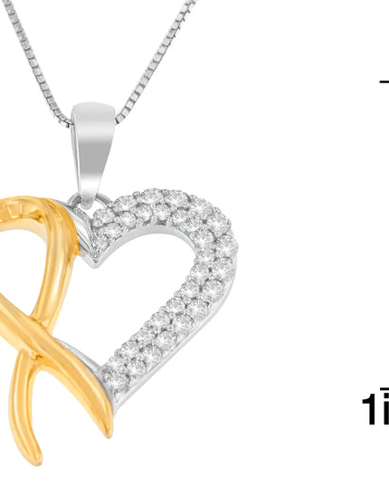 .925 Sterling Silver Two Toned 1/4 cttw Round Cut Diamond Pendant Necklace (H-I, I2-I3)