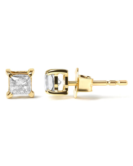 10K Yellow Gold 5/8 Cttw Princess Cut Diamond 4-Prong Solitaire Stud Earrings (J-K Color, I2-I3 Clarity)