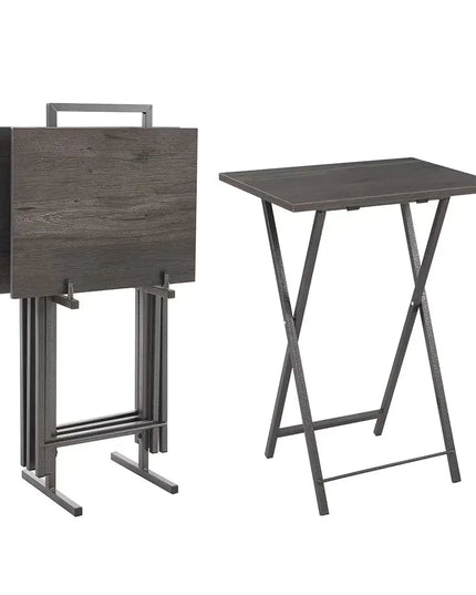 5-piece Folding TV Tray Table Set, Foldable Side Table, Snack Table, Space-saving, Grey