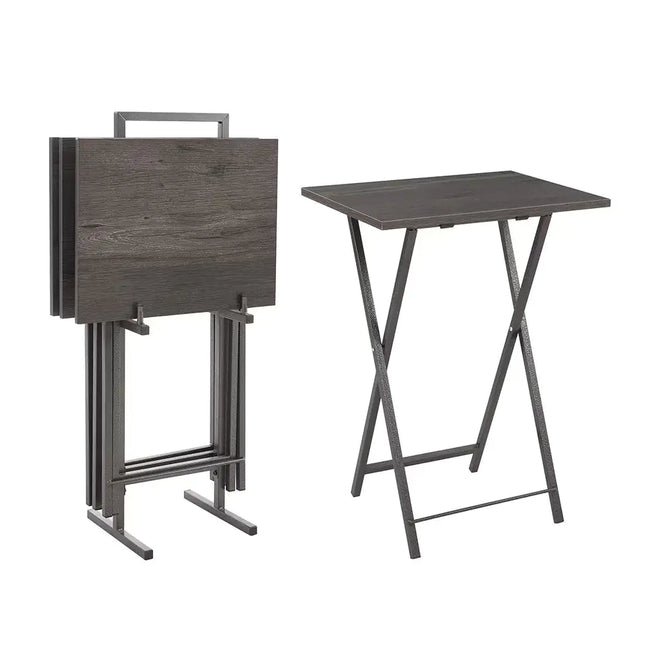 5-piece Folding TV Tray Table Set, Foldable Side Table, Snack Table, Space-saving, Grey
