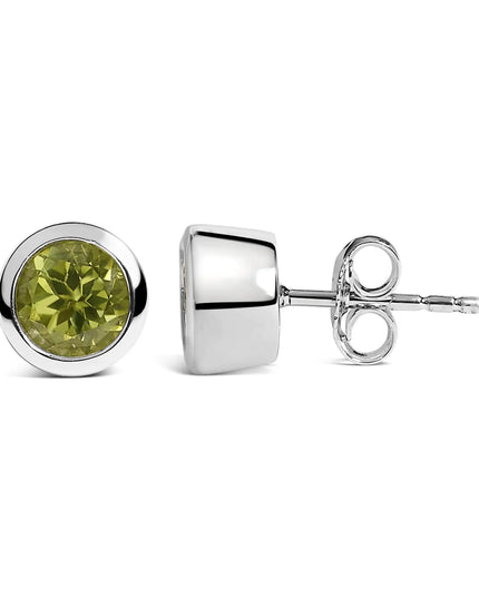 .925 Sterling Silver 6MM Bezel Set Created Gemstone Solitaire Stud Earrings
