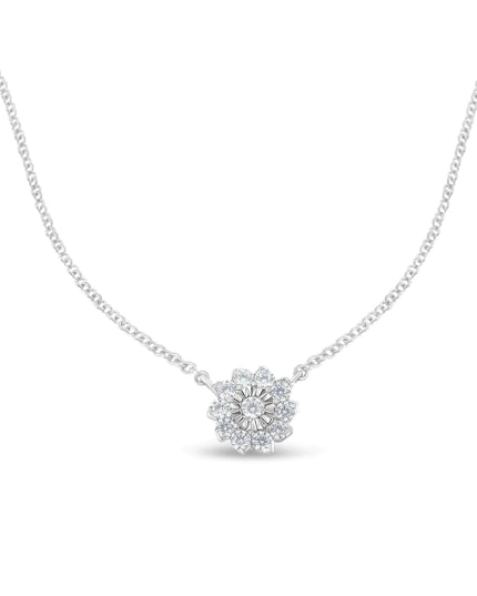 .925 Sterling Silver 1/2 Cttw Diamond Miracle Set Flower Cluster Pendant Necklace with Cable Chain (I-J Color, I1-I2 Clarity) - 18”