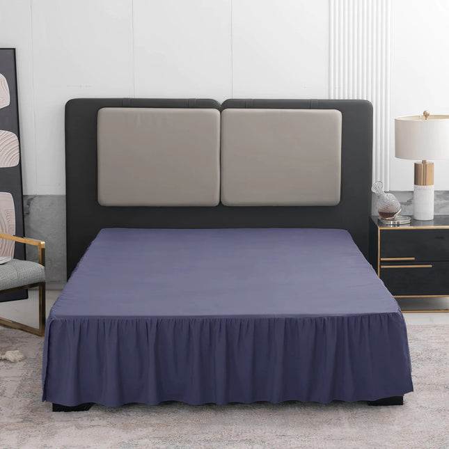King Size Ruffled Bed Skirt – Navy Blue, 12-Inch Drop with Split Corners – Elegant Dust Ruffle for King Beds