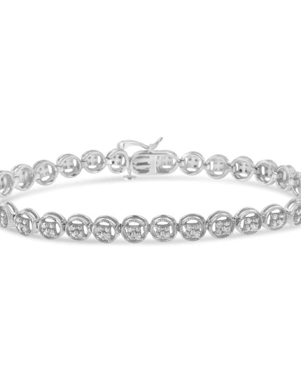 .925 Sterling Silver 1/4 Cttw Diamond 7" Open Circle Wheel Link Tennis Bracelet (I-J Color, I2-I3 Clarity)