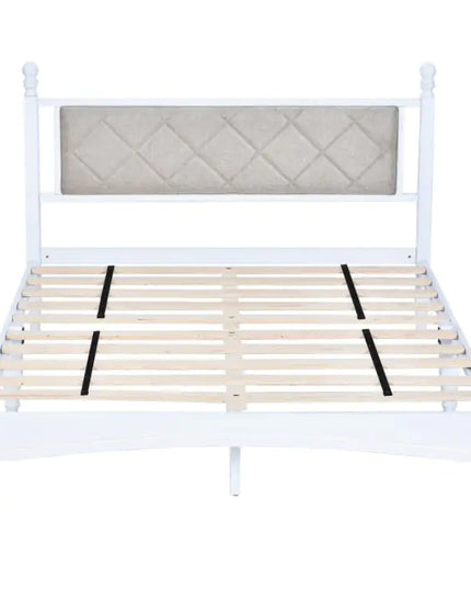Rubberwood Bed Frame, Fabric Headboard, Wooden Support