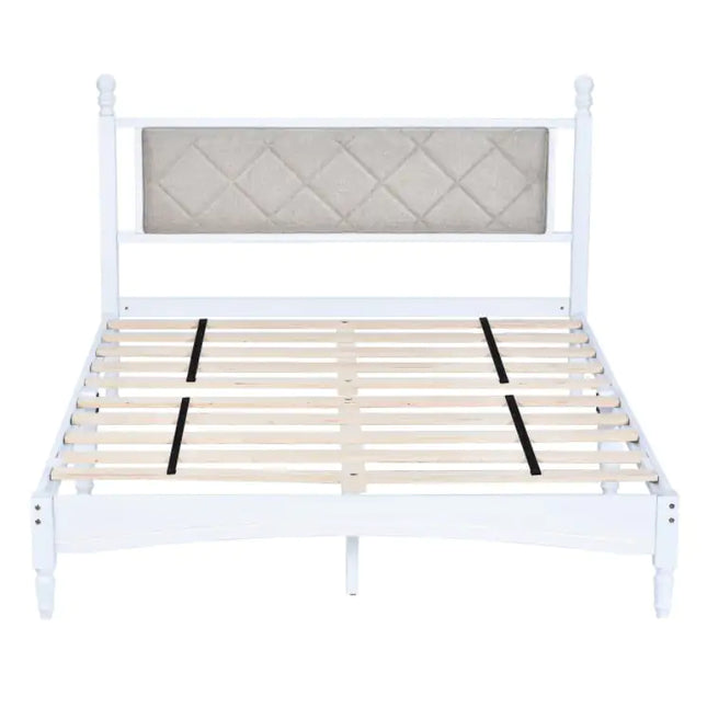 Rubberwood Bed Frame, Fabric Headboard, Wooden Support