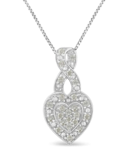 .925 Sterling Silver 1/3 Cttw Diamond Awareness Ribbon Halo Heart 18" Pendant Necklace (I-J Color, I2-I3 Clarity)