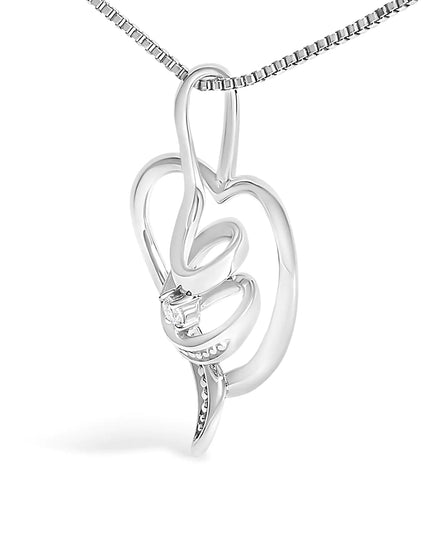 Espira 10K White Gold .03 Cttw Diamond-Accented Round-Cut Diamond Swirl Open Heart 18" Pendant Necklace (I-J Color, I2-I3 Clarity)