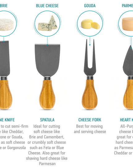 Bamboo Cheese Board With Knife Set & Removable Slate - 12" Swivel Charcuterie Board