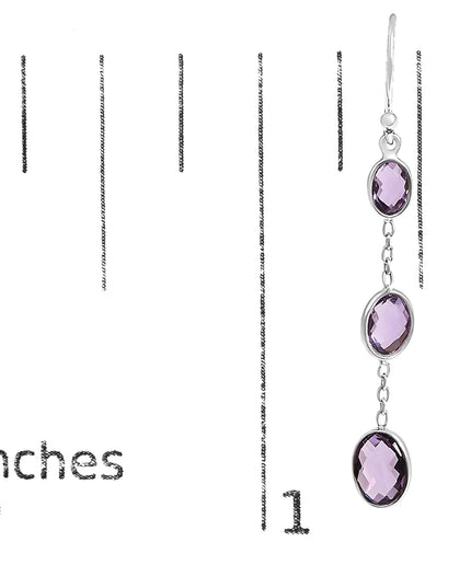 .925 Sterling Silver Checkerboard Cut Oval Purple Amethyst 2" Inch Drop and Dangle Earrings