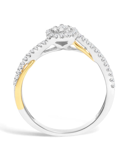 14K Yellow Gold Plated .925 Sterling Silver 1/4 Cttw Diamond Bypass and Halo Promise Ring (I-J Color, I3 Clarity)