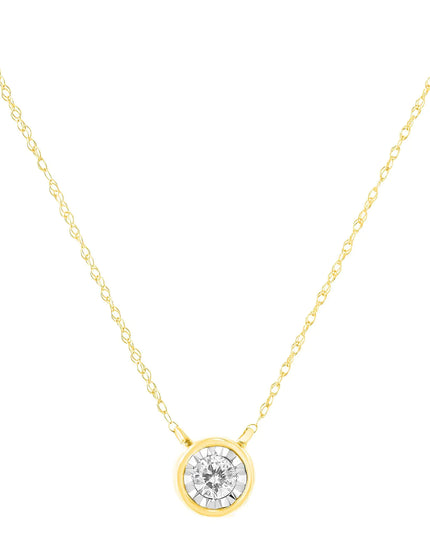 10K Gold Round Brilliant-Cut Diamond Modern Bezel-Set Solitaire Pendant Necklace (J-K Color, I2-I3 Clarity) - 16" with 2" Extender