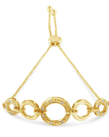 10K Yellow Gold over .925 Sterling Silver Diamond Accented Graduated Infinity Open Circle 6”-9” Adjustable Bolo Bracelet (H-I Color, I2-I3 Clarity)