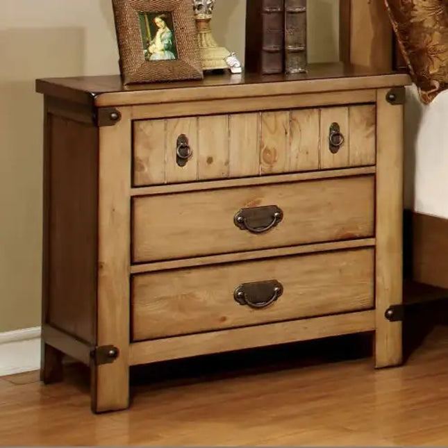 Weathered Elm Nightstand, 1pc, USB Charger, Power Outlet, Bedroom Bedside Table