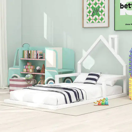 Twin Wood Floor Bed, House-shaped Headboard