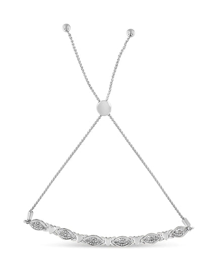 .925 Sterling Silver Diamond Accent Alternating Marquise Shape and Heart Links Bolo Bracelet (I-J Color, I3 Clarity) - Adjustable 6" to 9"